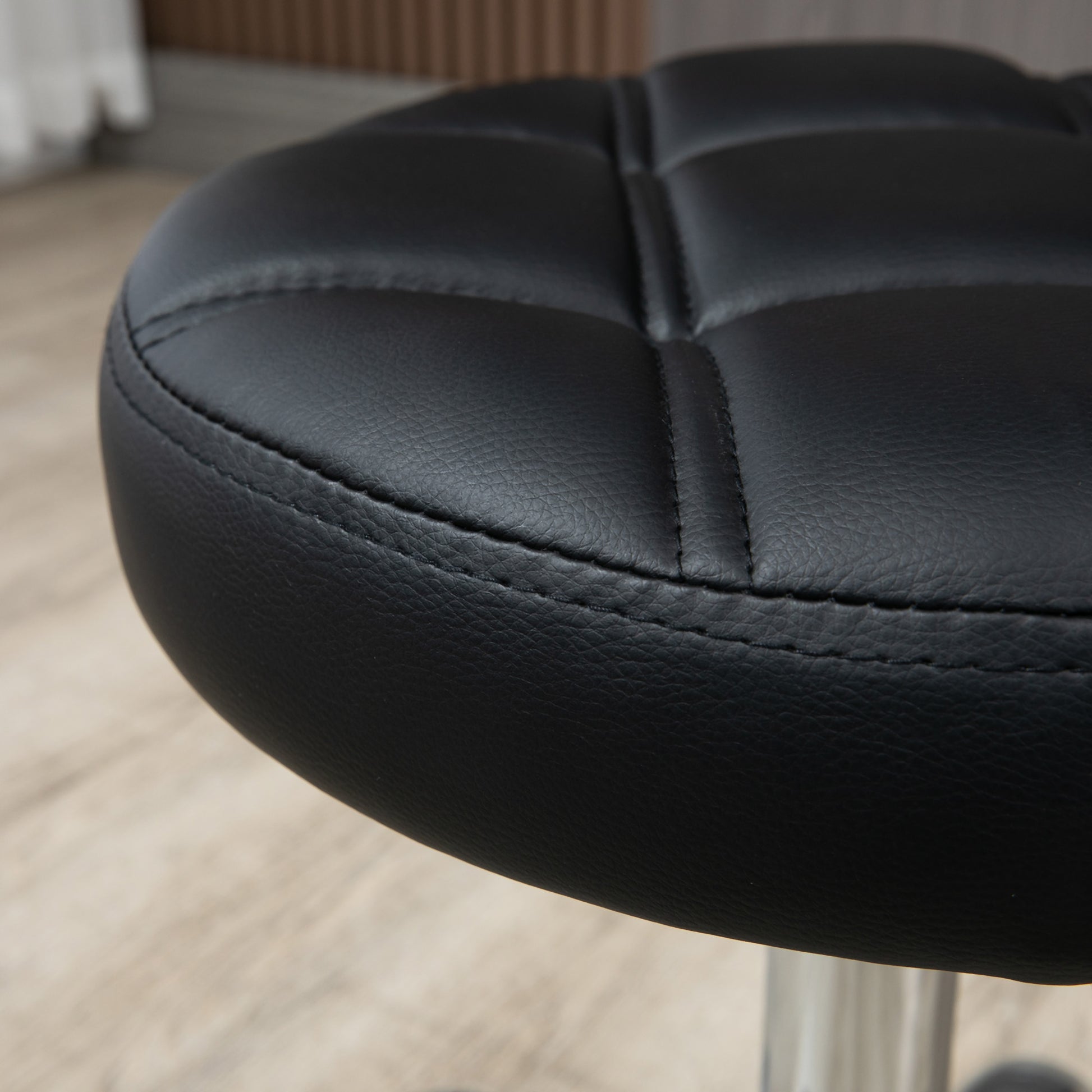 Rolling Stool Height Adjustable Work Stool, Swivel Salon Stool for Office Massage Faux Leather Black Ø35.5 x 51-67 cm
