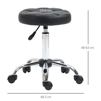 Rolling Stool Height Adjustable Work Stool, Swivel Salon Stool for Office Massage Faux Leather Black Ø35.5 x 51-67 cm