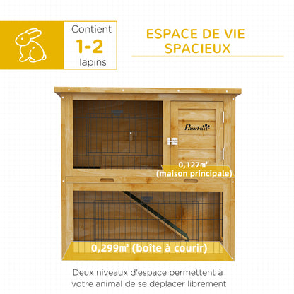 Rabbit Hutch Rabbit Cage 2 Levels with 3 Lockable Doors Sliding Tray Ramp and Bituminous Roof Solid Wood, 85 x 50 x 80 cm, Yellow