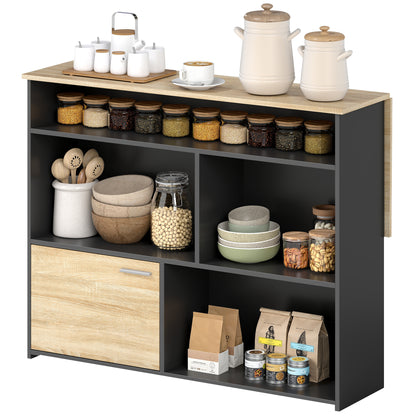 Extendable Bar Table with Drop-Leaf — High Kitchen Table with 1 Cabinet & 4 Open Compartments, Modern Two-Tone Design for Small Spaces, 45.7 x 31.3 x 35.6 in, Black