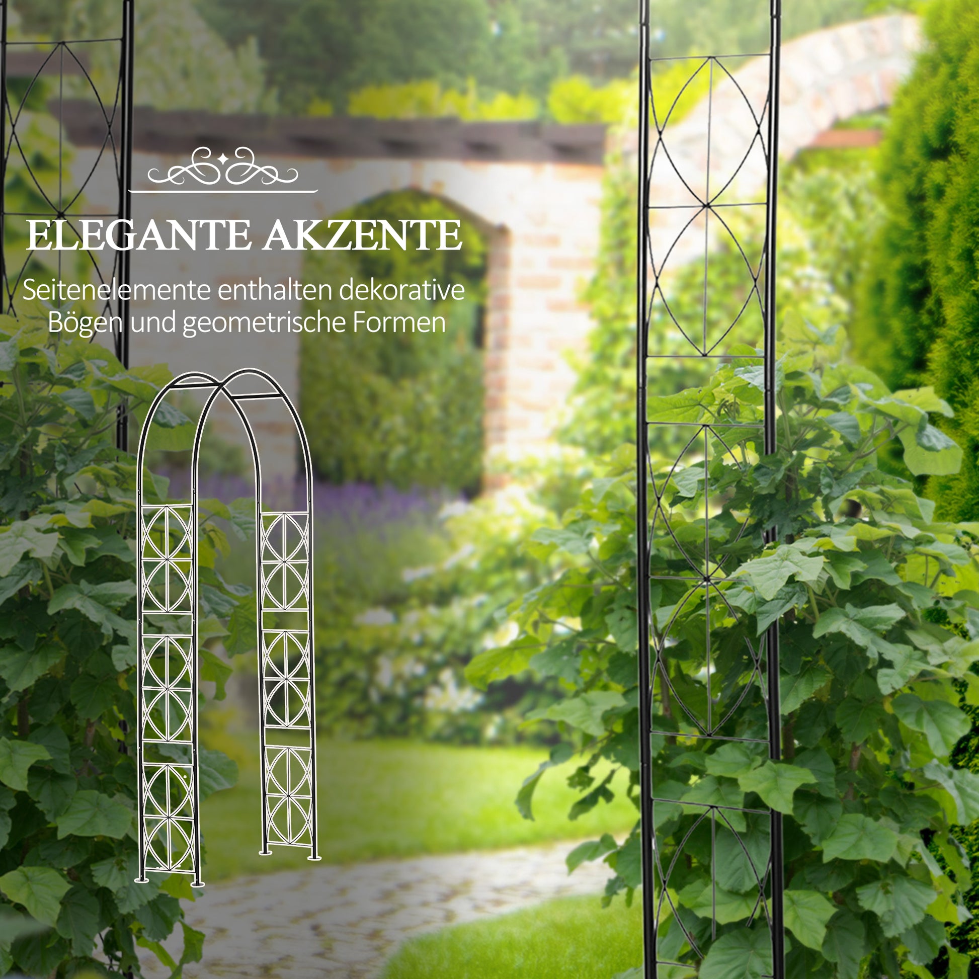 Metal Rose Arch Trellis for Climbing Plants Garden Arch with Pointed Top Metal Structure Arbor Arch for Roses Arches Trellis for Garden 114 x 30 x 230 cm Black