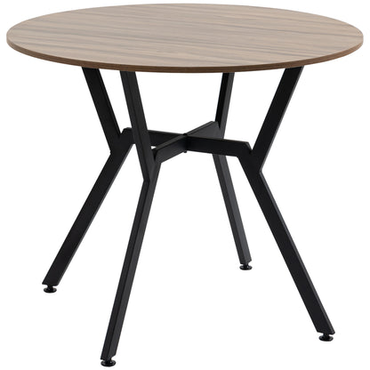 Round Dining Table Industrial Kitchen Table with Wood Top and Steel Frame for Living Room Load 60 kg Ø90x76 cm Brown