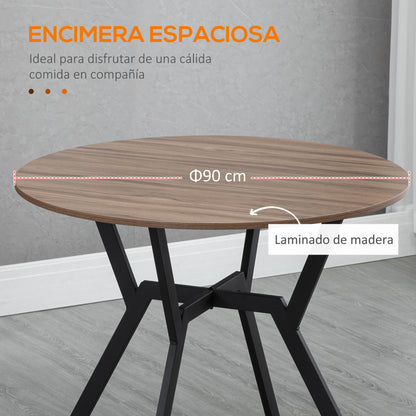Round Dining Table Industrial Kitchen Table with Wood Top and Steel Frame for Living Room Load 60 kg Ø90x76 cm Brown