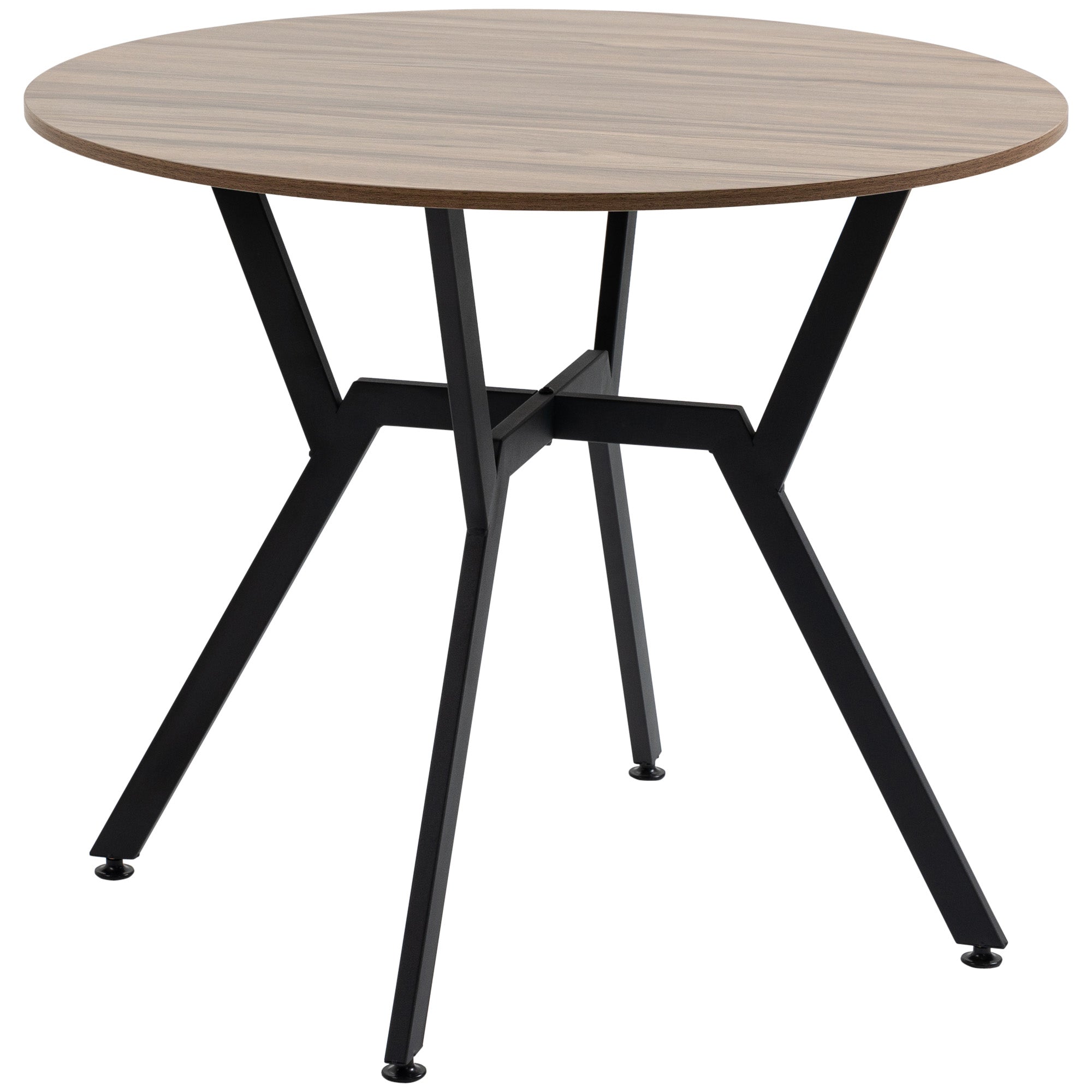 Round Dining Table Industrial Kitchen Table with Wood Top and Steel Frame for Living Room Load 60 kg Ø90x76 cm Brown