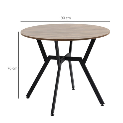 Round Dining Table Industrial Kitchen Table with Wood Top and Steel Frame for Living Room Load 60 kg Ø90x76 cm Brown