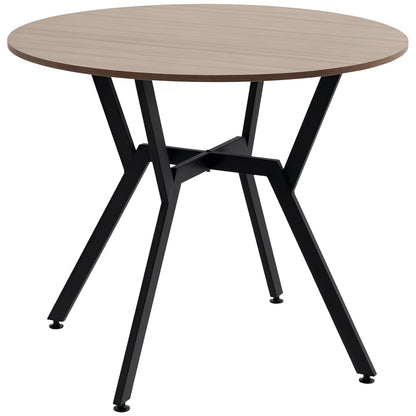 Round Dining Table Industrial Kitchen Table with Wood Top and Steel Frame for Living Room Load 60 kg Ø90x76 cm Brown