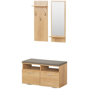Entryway Set Hall Tree 3-in-1, 1 Mirror with Shelf, 1 Coat Rack with Shelf, 1 Shoe Bench with PU Cushion