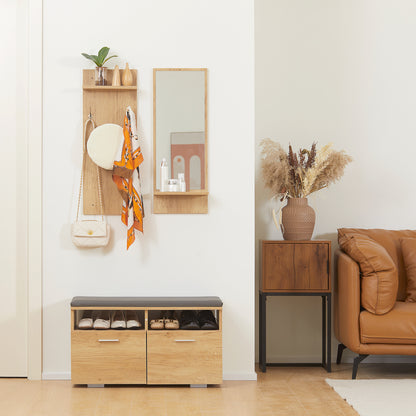 Entryway Set Hall Tree 3-in-1, 1 Mirror with Shelf, 1 Coat Rack with Shelf, 1 Shoe Bench with PU Cushion