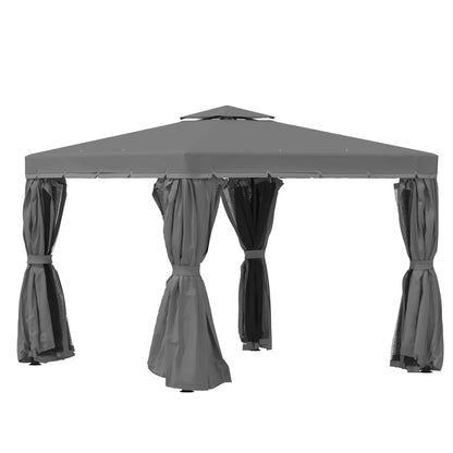 Garden Gazebo Pavilion 2.96 x 2.96 m Garden Tent with Double Roof Marquee Party Tent with 4 x Side Panels Mosquito Net Weatherproof Aluminum Polyester Dark Gray