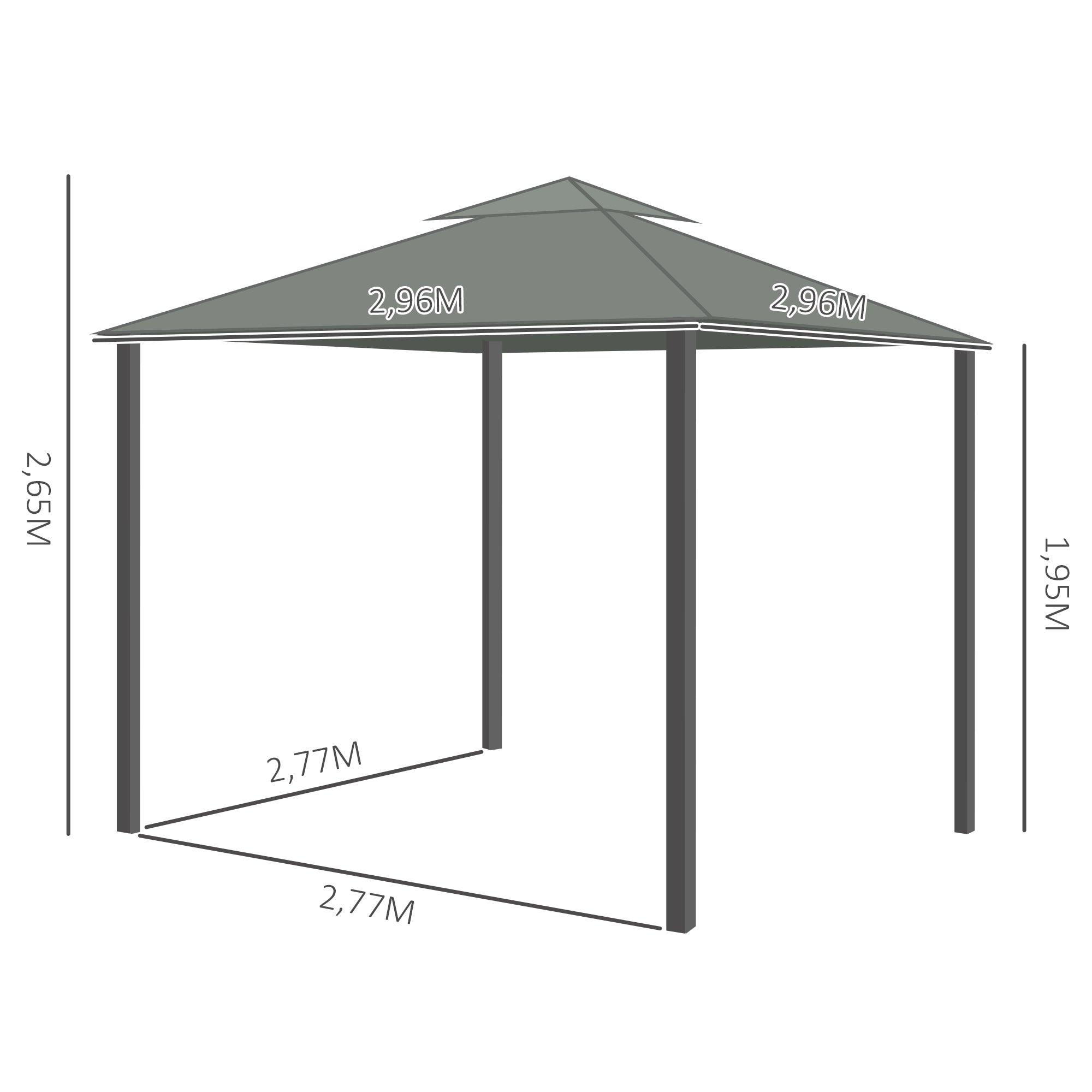 Garden Gazebo Pavilion 2.96 x 2.96 m Garden Tent with Double Roof Marquee Party Tent with 4 x Side Panels Mosquito Net Weatherproof Aluminum Polyester Dark Gray