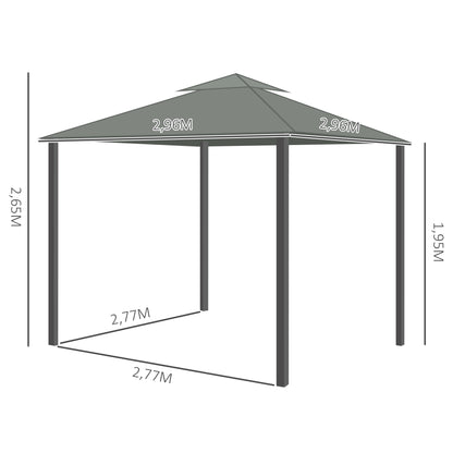 Garden Gazebo Pavilion 2.96 x 2.96 m Garden Tent with Double Roof Marquee Party Tent with 4 x Side Panels Mosquito Net Weatherproof Aluminum Polyester Dark Gray
