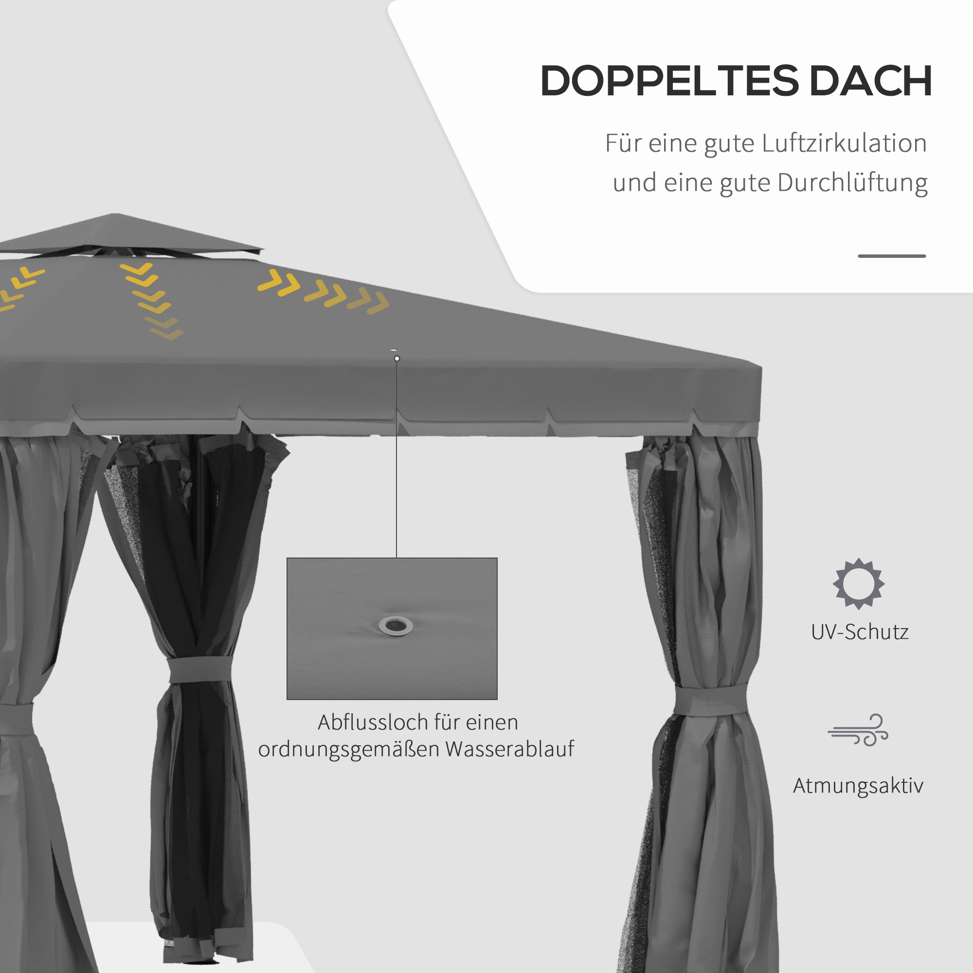 Garden Gazebo Pavilion 2.96 x 2.96 m Garden Tent with Double Roof Marquee Party Tent with 4 x Side Panels Mosquito Net Weatherproof Aluminum Polyester Dark Gray