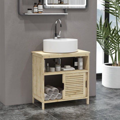 Bamboo Under Sink Cabinet, Bathroom Storage Cabinet with 2 Sliding Doors, 60 x 30 x 60 cm, Natural Wood