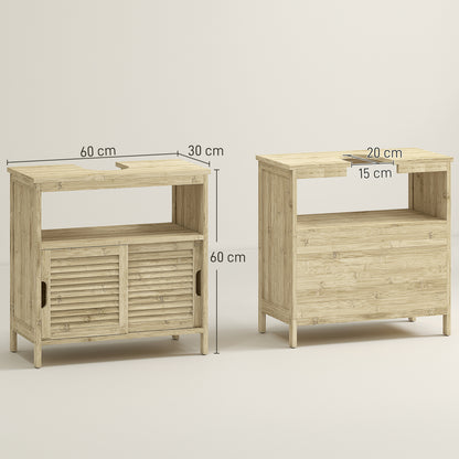 Bamboo Under Sink Cabinet, Bathroom Storage Cabinet with 2 Sliding Doors, 60 x 30 x 60 cm, Natural Wood