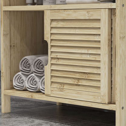 Bamboo Under Sink Cabinet, Bathroom Storage Cabinet with 2 Sliding Doors, 60 x 30 x 60 cm, Natural Wood