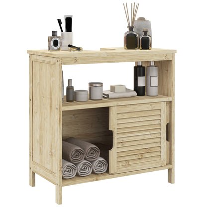 Bamboo Under Sink Cabinet, Bathroom Storage Cabinet with 2 Sliding Doors, 60 x 30 x 60 cm, Natural Wood
