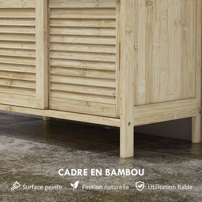 Bamboo Under Sink Cabinet, Bathroom Storage Cabinet with 2 Sliding Doors, 60 x 30 x 60 cm, Natural Wood