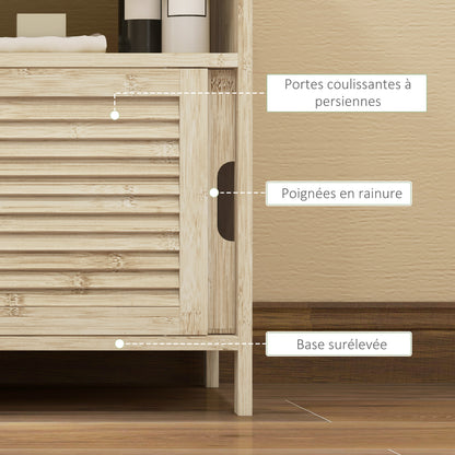Bamboo Under Sink Cabinet, Bathroom Storage Cabinet with 2 Sliding Doors, 60 x 30 x 60 cm, Natural Wood
