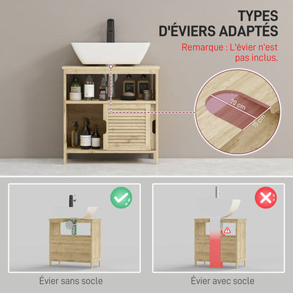 Bamboo Under Sink Cabinet, Bathroom Storage Cabinet with 2 Sliding Doors, 60 x 30 x 60 cm, Natural Wood
