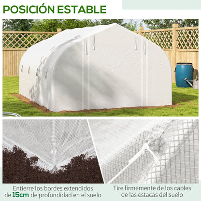 4x3x2m Tunnel Greenhouse Garden Greenhouse with Mesh Door and 8 Windows Orchard Greenhouse with Pointed Roof Shutters and Roll-Up Sides for Crops Plants Vegetables White