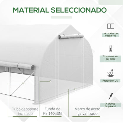 4x3x2m Tunnel Greenhouse Garden Greenhouse with Mesh Door and 8 Windows Orchard Greenhouse with Pointed Roof Shutters and Roll-Up Sides for Crops Plants Vegetables White
