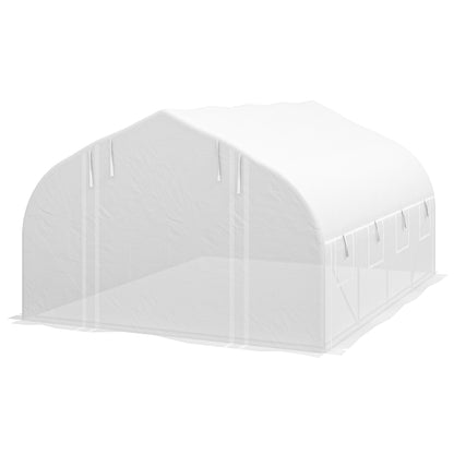4x3x2m Tunnel Greenhouse Garden Greenhouse with Mesh Door and 8 Windows Orchard Greenhouse with Pointed Roof Shutters and Roll-Up Sides for Crops Plants Vegetables White