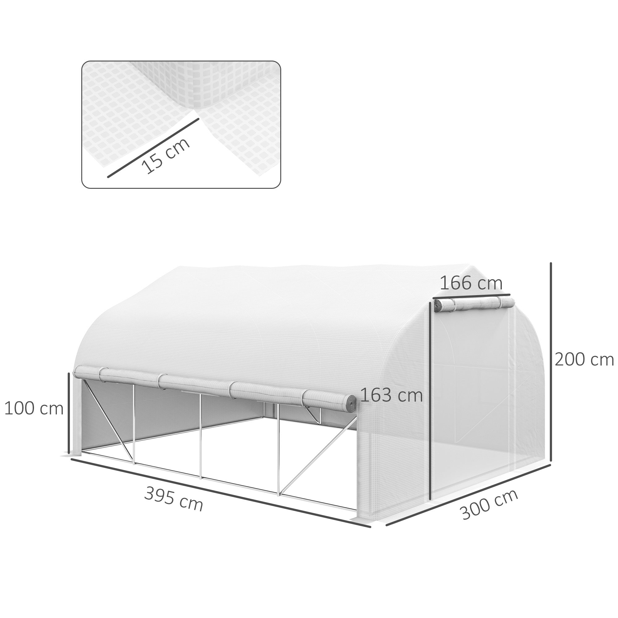 4x3x2m Tunnel Greenhouse Garden Greenhouse with Mesh Door and 8 Windows Orchard Greenhouse with Pointed Roof Shutters and Roll-Up Sides for Crops Plants Vegetables White