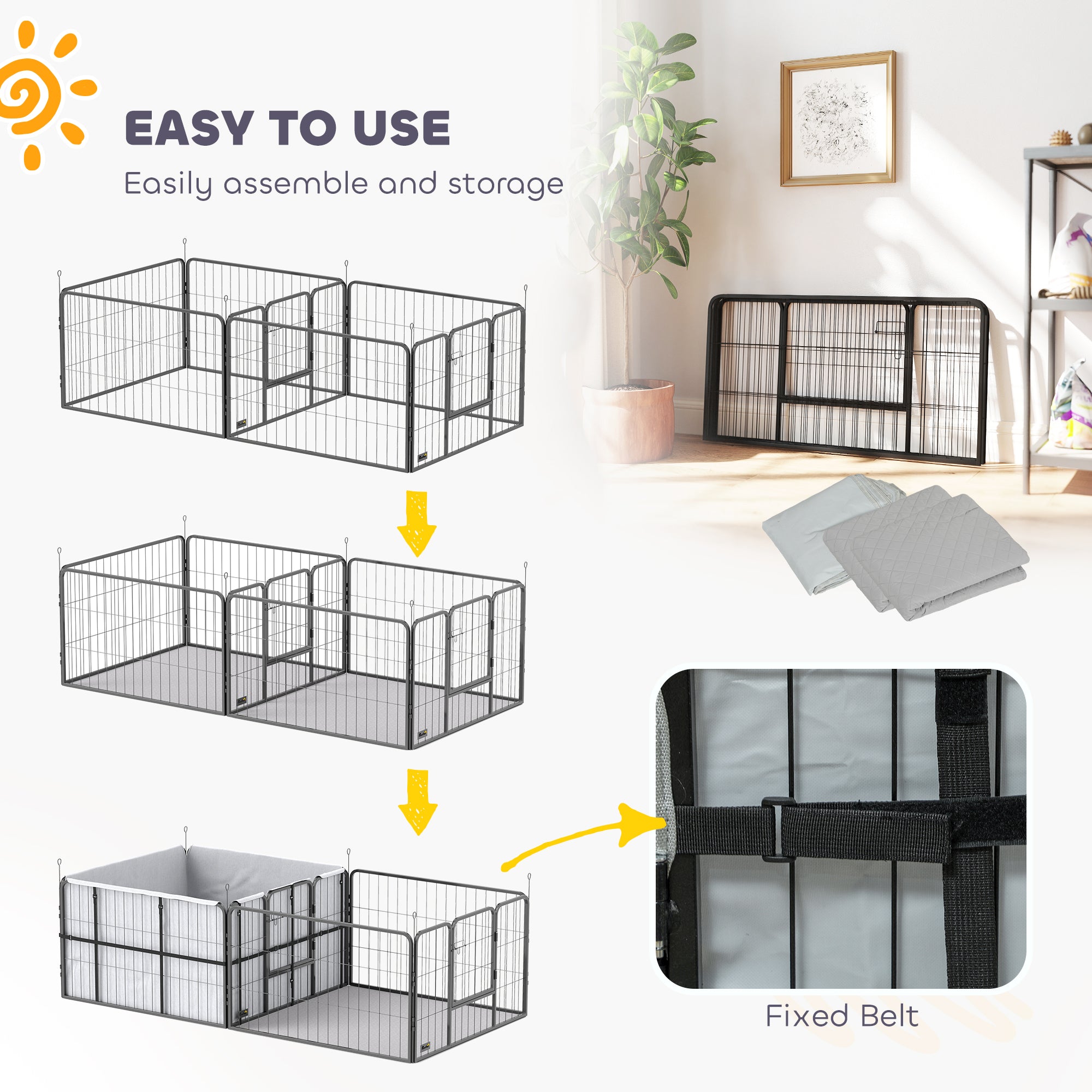 7-Panel Whelping Pen & Puppy Playpen with Washable Birth Pad, 80 x 40.2 x 23.6 in, Black (for Small/Medium Dogs)