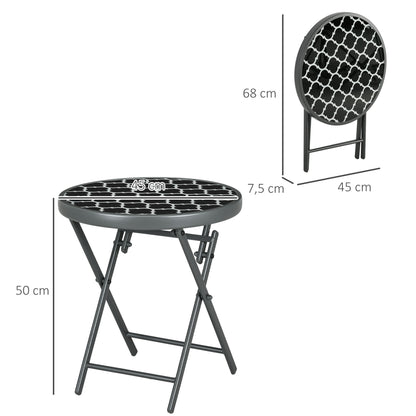 Folding Side Table, Glass Folding Table, Small Camping Table, Round Sofa Table Balcony Table for Balcony Terrace Living Room Office, 45 x 45 x 50 cm, Black