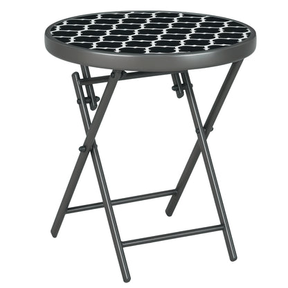 Folding Side Table, Glass Folding Table, Small Camping Table, Round Sofa Table Balcony Table for Balcony Terrace Living Room Office, 45 x 45 x 50 cm, Black
