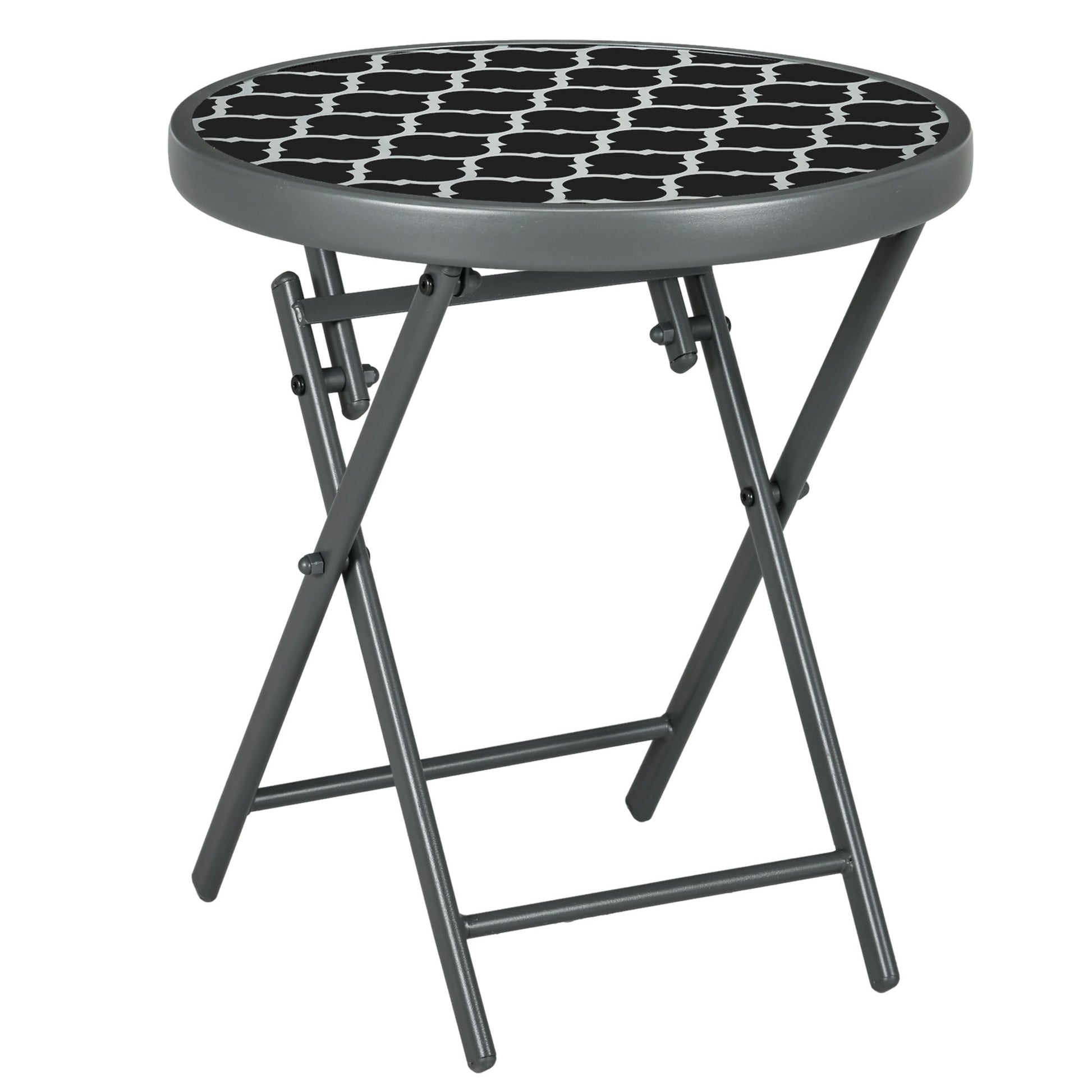 Folding Side Table, Glass Folding Table, Small Camping Table, Round Sofa Table Balcony Table for Balcony Terrace Living Room Office, 45 x 45 x 50 cm, Black
