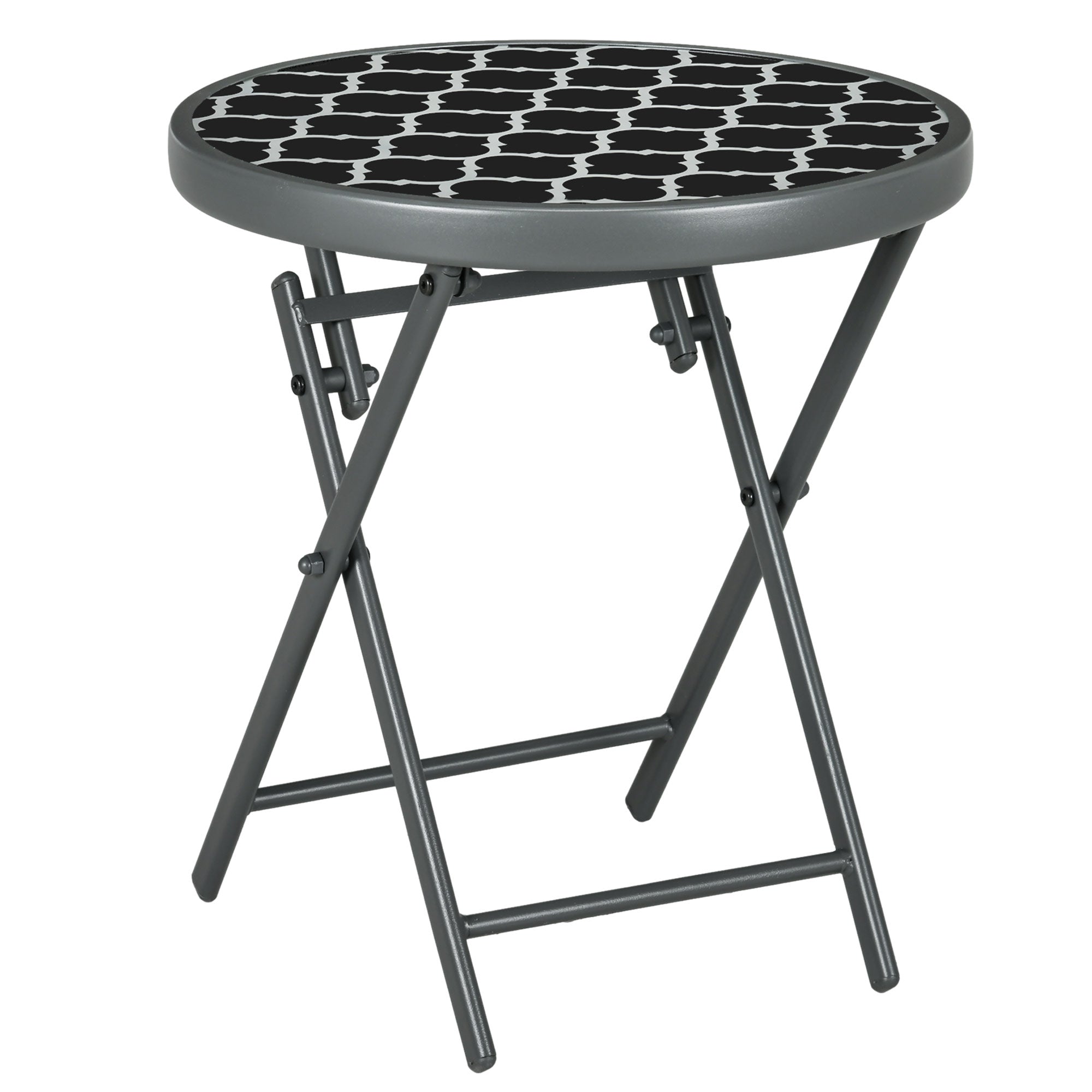 Folding Side Table, Glass Folding Table, Small Camping Table, Round Sofa Table Balcony Table for Balcony Terrace Living Room Office, 45 x 45 x 50 cm, Black