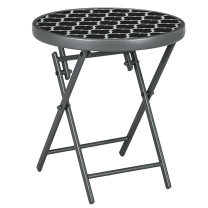 Folding Side Table, Glass Folding Table, Small Camping Table, Round Sofa Table Balcony Table for Balcony Terrace Living Room Office, 45 x 45 x 50 cm, Black