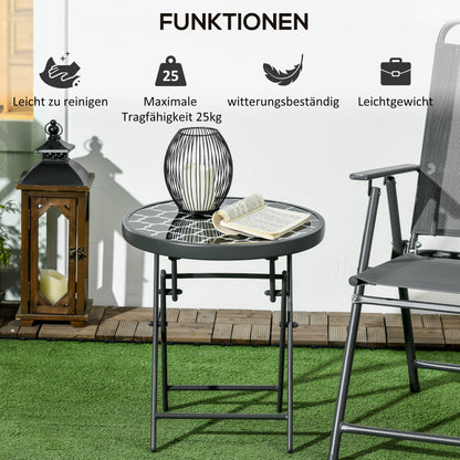 Folding Side Table, Glass Folding Table, Small Camping Table, Round Sofa Table Balcony Table for Balcony Terrace Living Room Office, 45 x 45 x 50 cm, Black