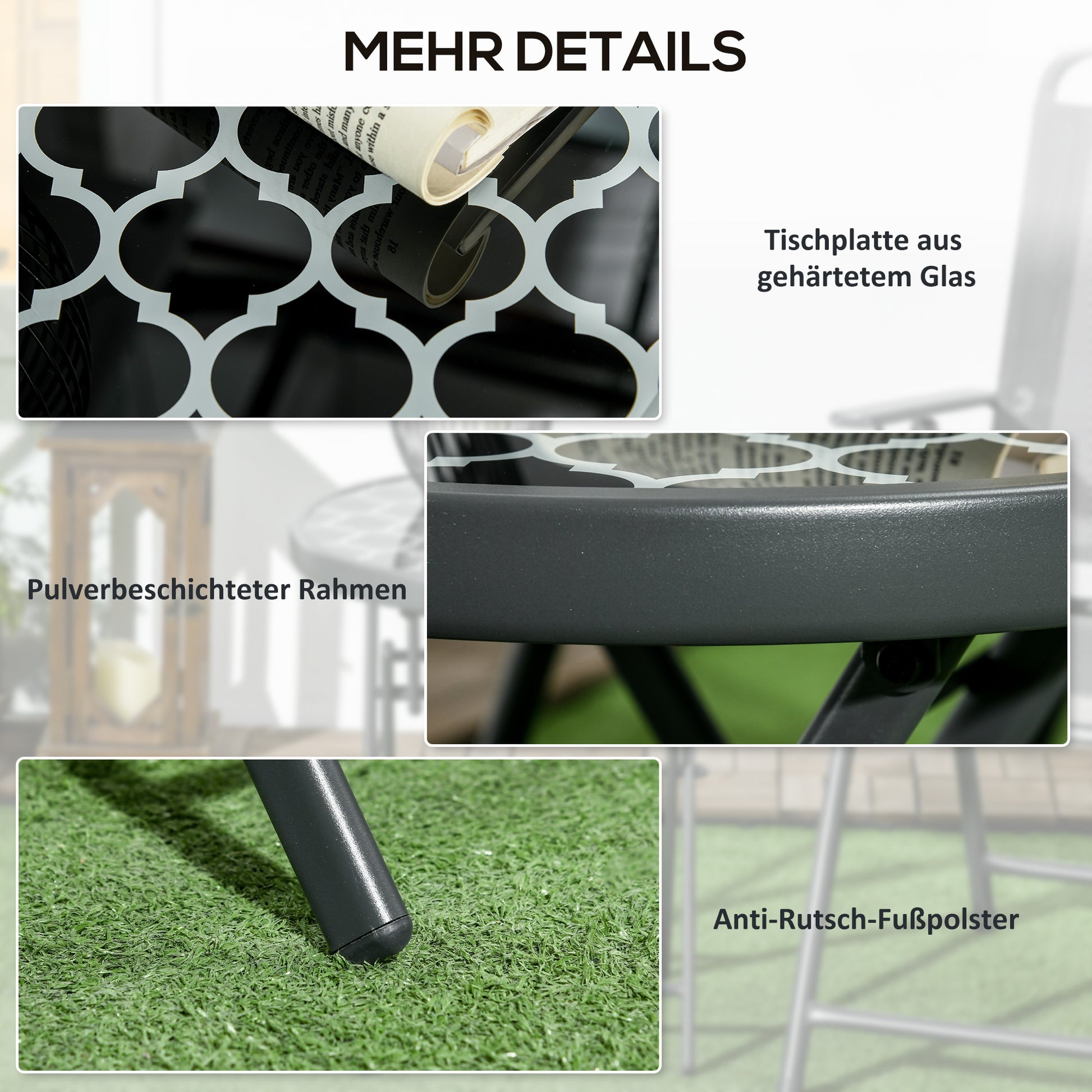 Folding Side Table, Glass Folding Table, Small Camping Table, Round Sofa Table Balcony Table for Balcony Terrace Living Room Office, 45 x 45 x 50 cm, Black