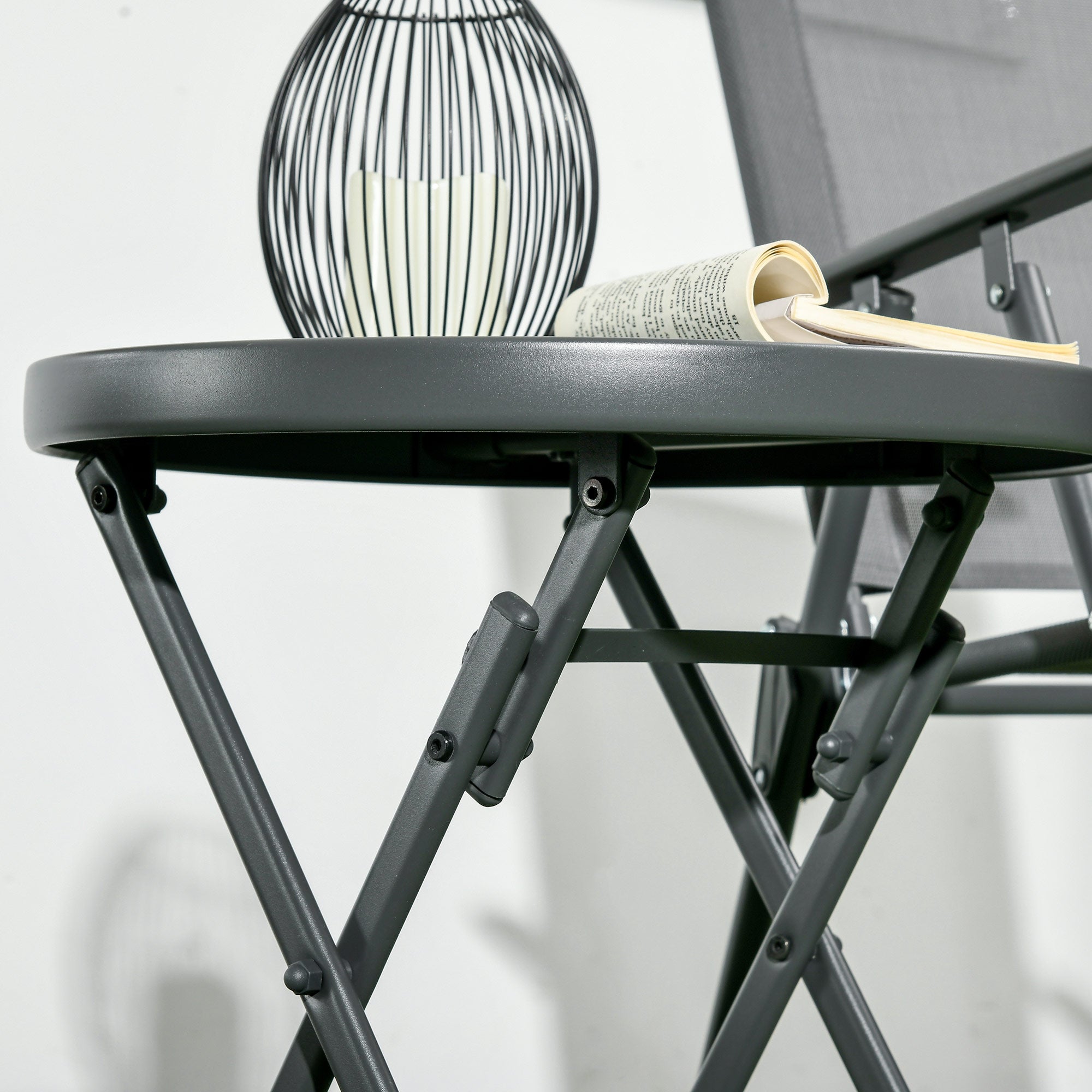 Folding Side Table, Glass Folding Table, Small Camping Table, Round Sofa Table Balcony Table for Balcony Terrace Living Room Office, 45 x 45 x 50 cm, Black