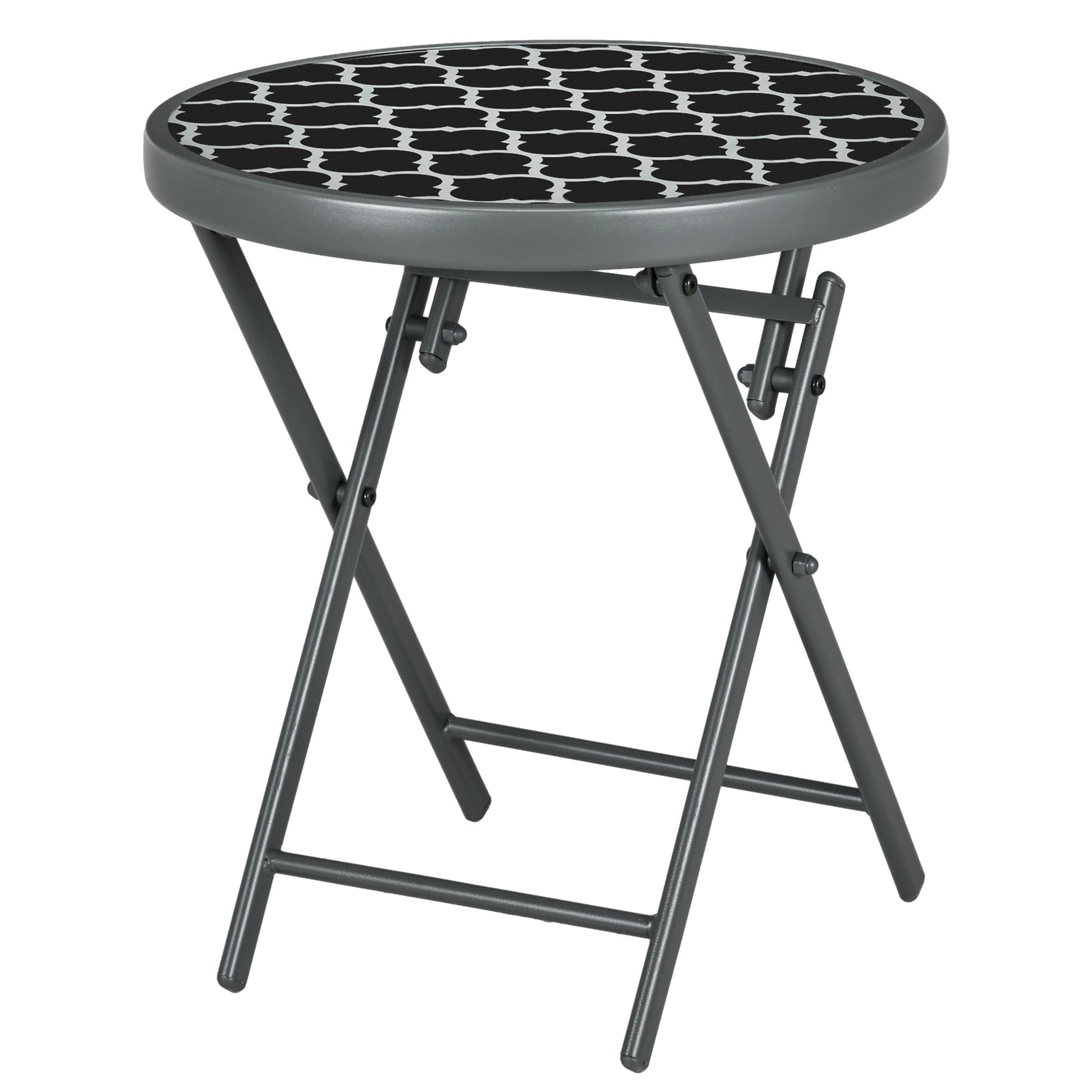 Folding Side Table, Glass Folding Table, Small Camping Table, Round Sofa Table Balcony Table for Balcony Terrace Living Room Office, 45 x 45 x 50 cm, Black