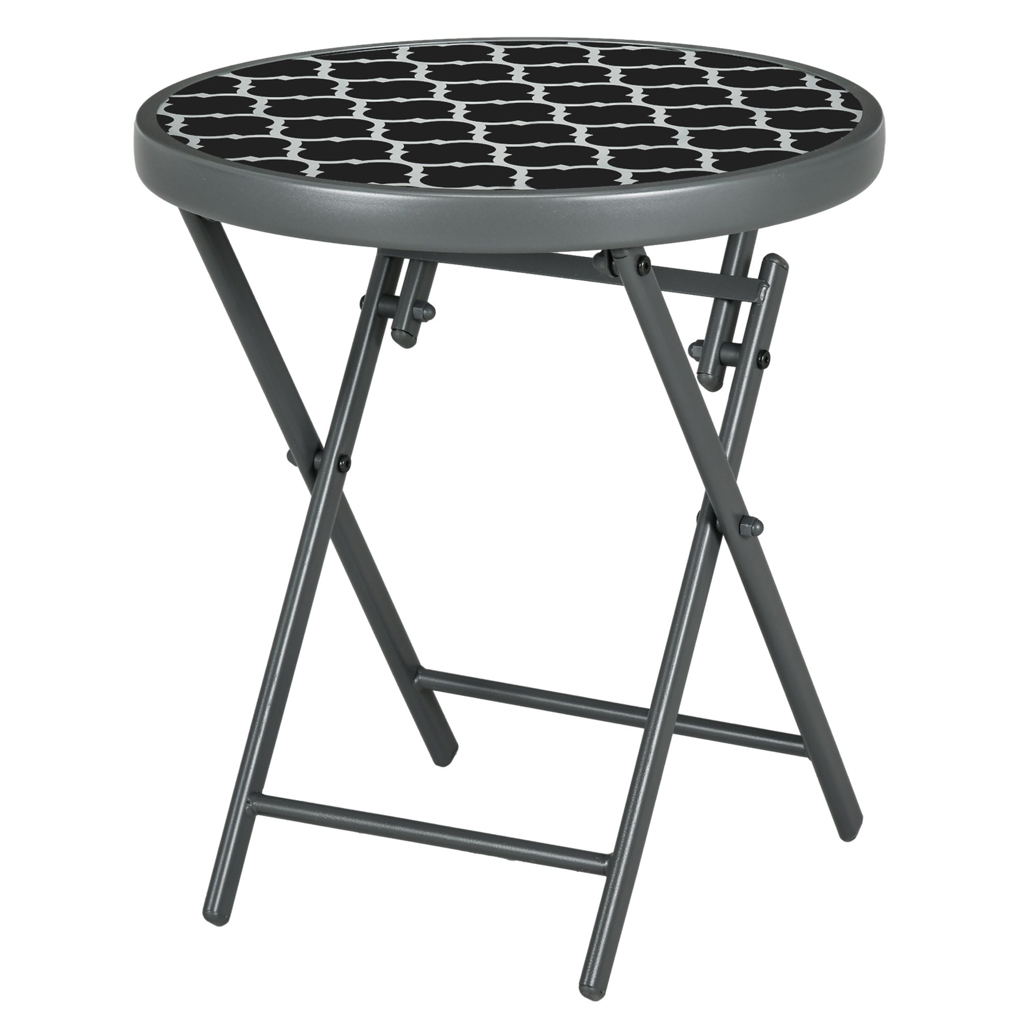 Folding Side Table, Glass Folding Table, Small Camping Table, Round Sofa Table Balcony Table for Balcony Terrace Living Room Office, 45 x 45 x 50 cm, Black