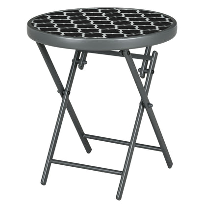 Folding Side Table, Glass Folding Table, Small Camping Table, Round Sofa Table Balcony Table for Balcony Terrace Living Room Office, 45 x 45 x 50 cm, Black
