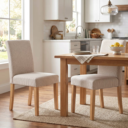2-Pack Cream Upholstered Dining Chairs — Padded Seat & Back, Rubberwood Legs, Easy Assembly