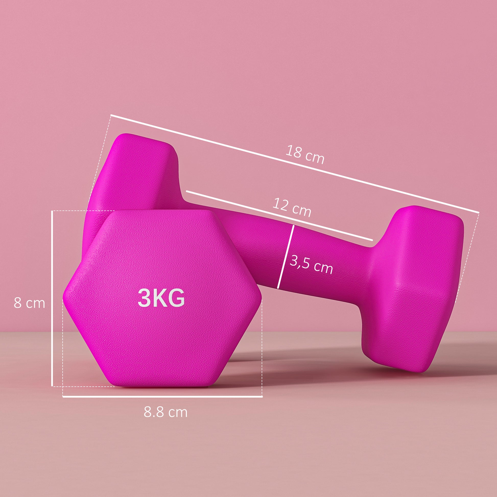 SPORTNOW Dumbbell Set, 2 Pieces Dumbbells with Weights, Dumbbell Set Made of Cast Iron, 2 x 3 kg Dumbbells for Men and Women, Dumbbell Set for Home, Fitness Studio, Strength Training