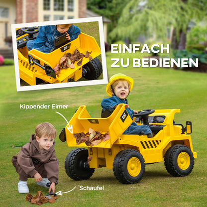 Children's Electric Tractor 12V Sit-On Tractor with 2.4 GHz Remote Control, Bucket, Shovel, Electric Car with Music, Speaker, Headlights, 3-5 km/h, for 3-6 Year Olds, Yellow