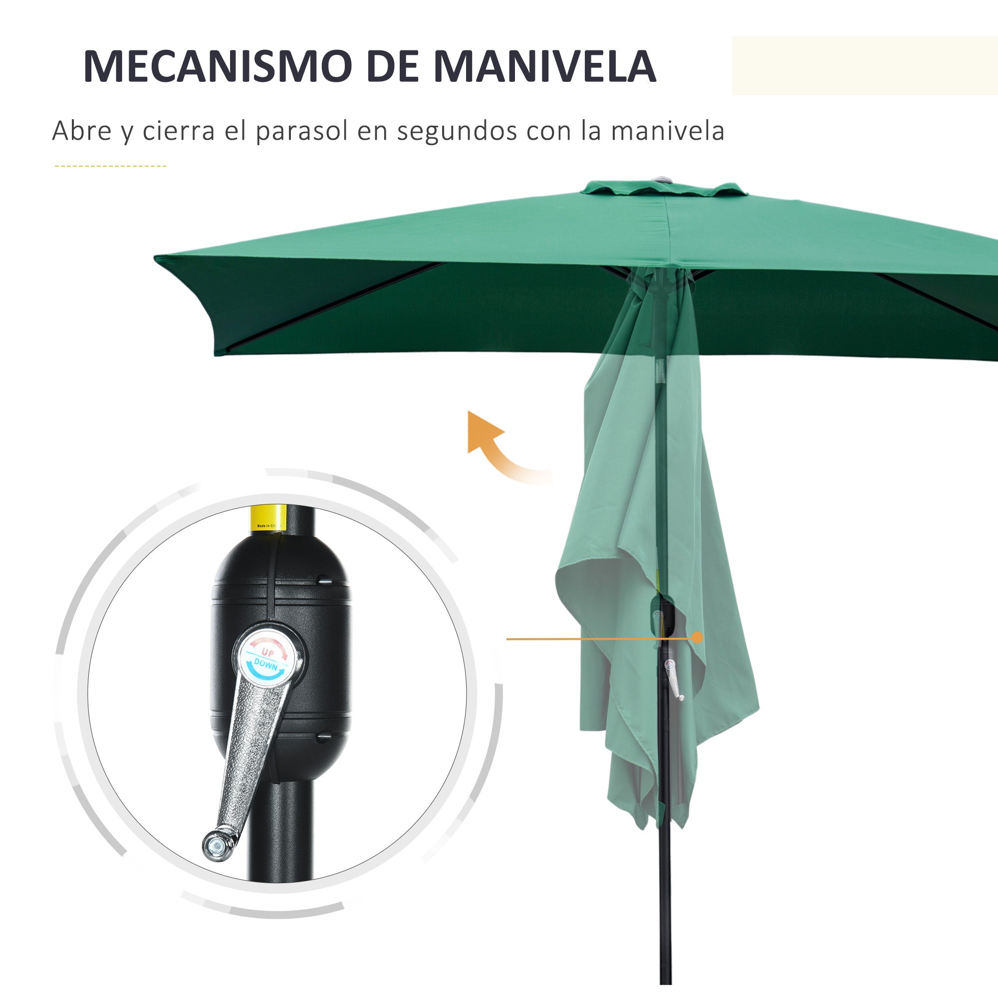 Aluminum Umbrella 195x295x253 cm Rectangular Garden Parasol with Crank and Detachable Pole for Terrace Pool Patio Outdoor Green