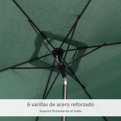 Aluminum Umbrella 195x295x253 cm Rectangular Garden Parasol with Crank and Detachable Pole for Terrace Pool Patio Outdoor Green