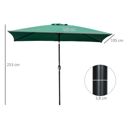 Aluminum Umbrella 195x295x253 cm Rectangular Garden Parasol with Crank and Detachable Pole for Terrace Pool Patio Outdoor Green