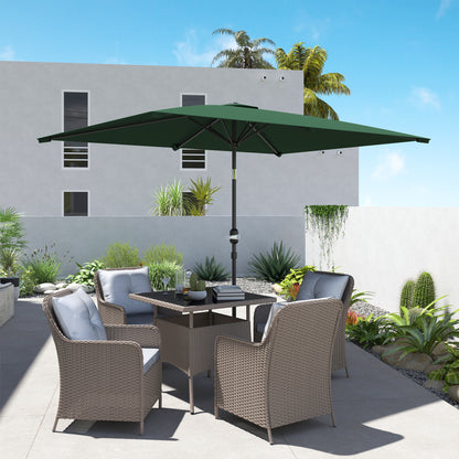 Aluminum Umbrella 195x295x253 cm Rectangular Garden Parasol with Crank and Detachable Pole for Terrace Pool Patio Outdoor Green