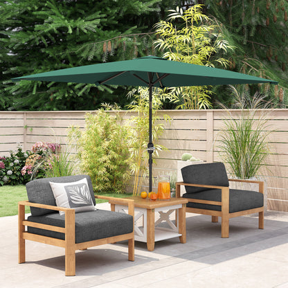 Aluminum Umbrella 195x295x253 cm Rectangular Garden Parasol with Crank and Detachable Pole for Terrace Pool Patio Outdoor Green