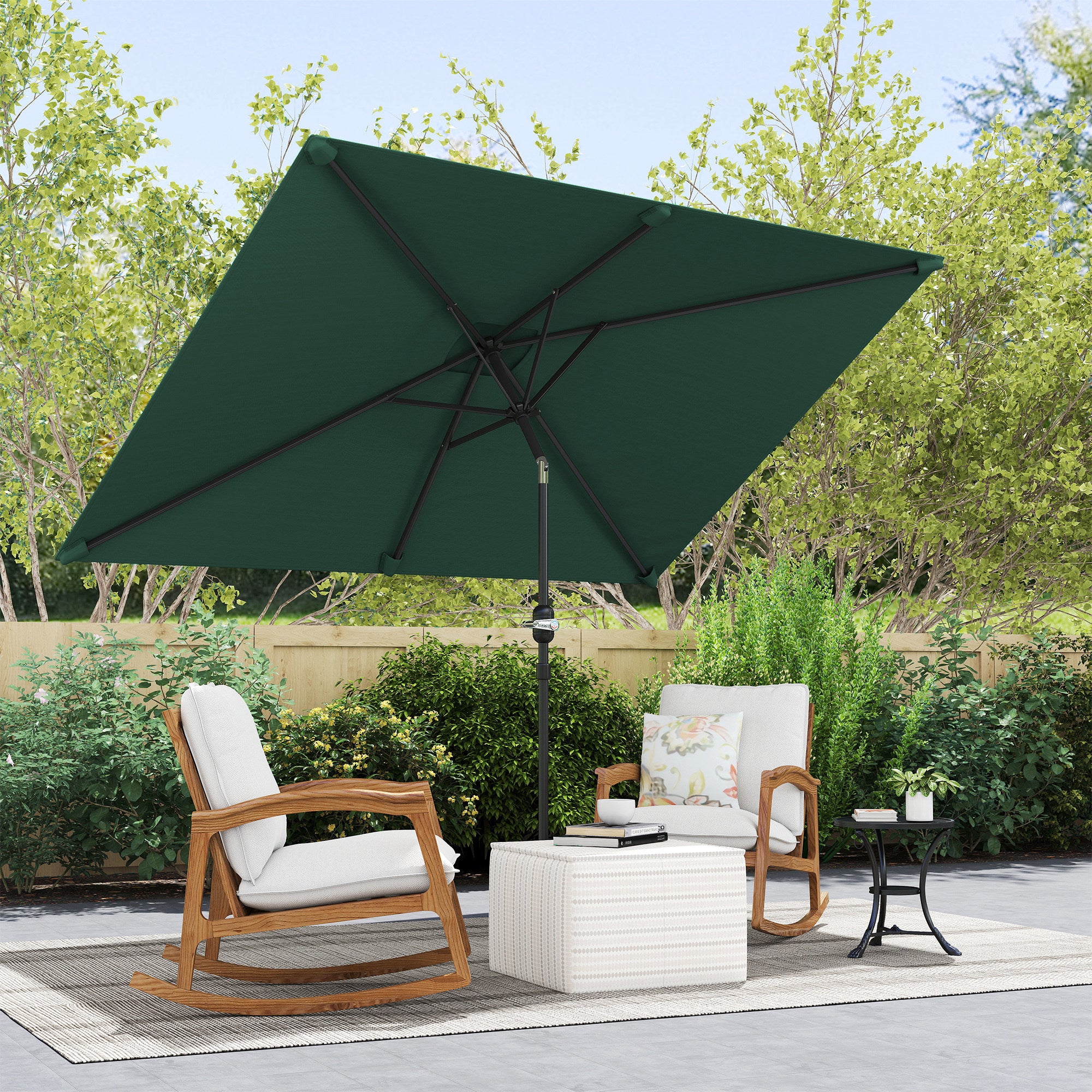 Aluminum Umbrella 195x295x253 cm Rectangular Garden Parasol with Crank and Detachable Pole for Terrace Pool Patio Outdoor Green
