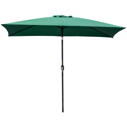 Aluminum Umbrella 195x295x253 cm Rectangular Garden Parasol with Crank and Detachable Pole for Terrace Pool Patio Outdoor Green