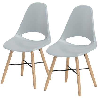 Set of 2 Dining Room Chairs, Modern Kitchen Chairs with Cut-Out Backrest Design and Rubber Wood Legs, Plastic Chairs for Kitchen, Bedroom, Office, and Living Room, Gray